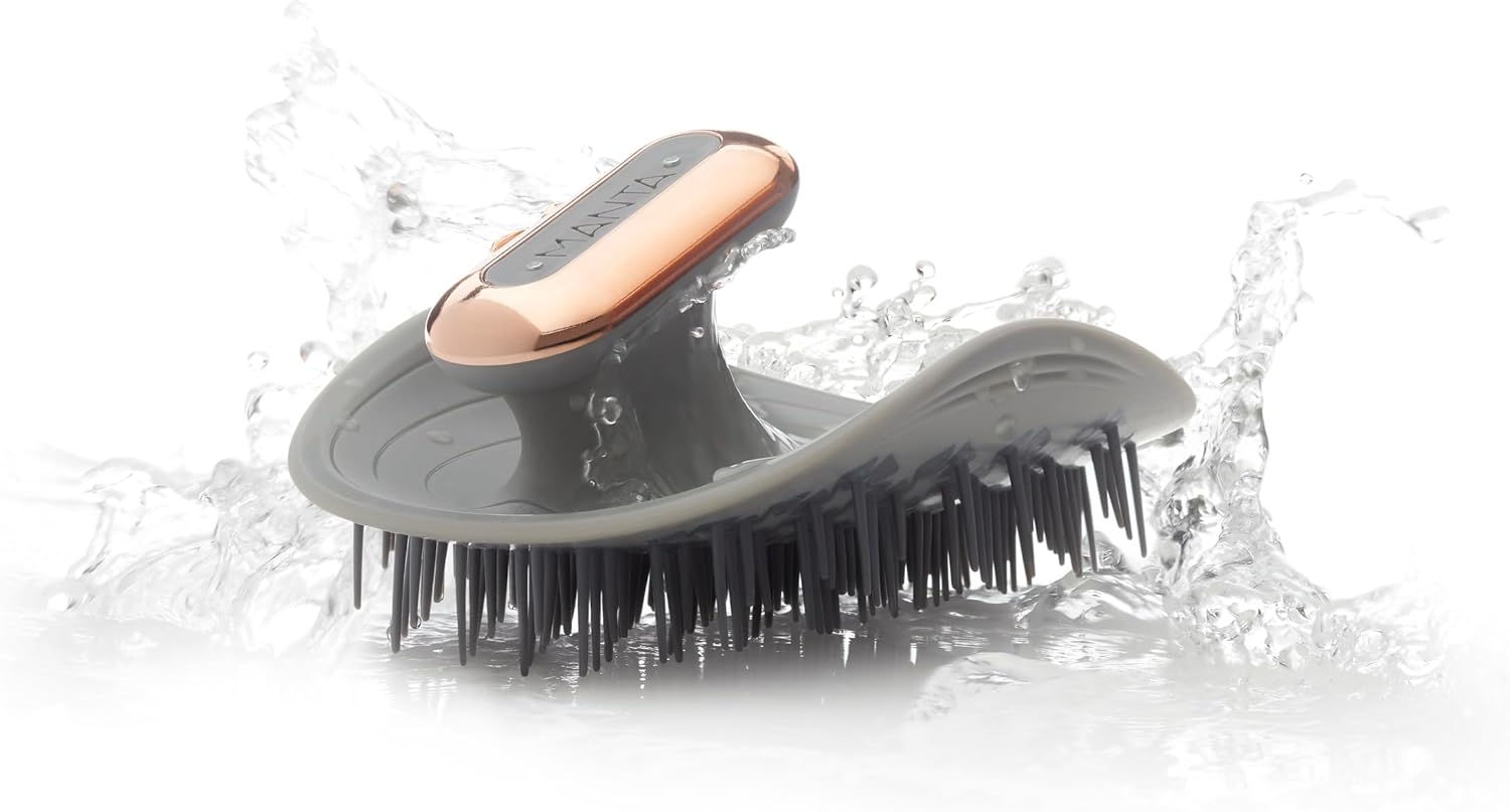 MANTA Pulse Electric Scalp Massage Brush โ Wet Exfoliating Scalp Massager, Shampoo Brush for Hair Growth with Shower Holder, Grey