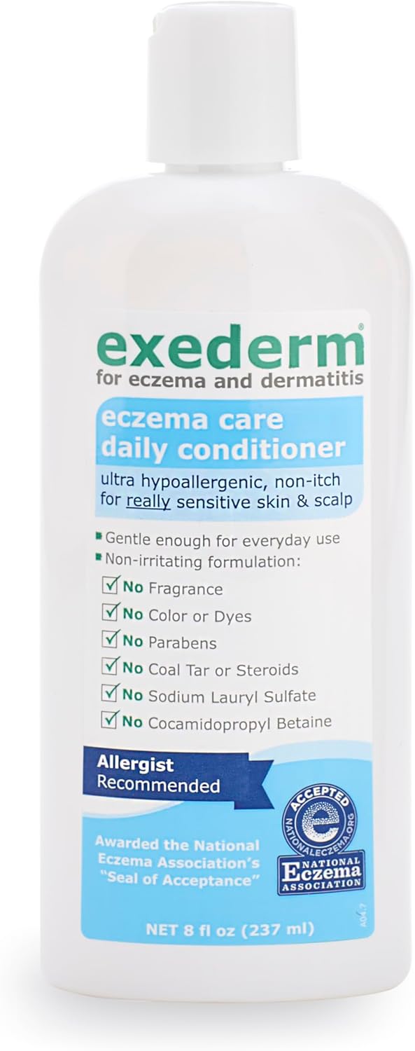 Exederm Conditioner for Eczema & Seborrheic Dermatitis, 8 Fl Oz, Ultra Sensitive Non-Irritating Formula, Moisturizing Daily Hair Care for Soft, Manageable Hair, Hypoallergenic, Paraben & Sulfate Free