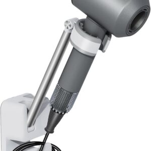 Hair Dryer Stand Hands Free Blow Dryer Holder Wall Mounted Hairdryer Mount for Light Weight Hair Dryers (Less Than 1lb) Sit Under Blow Dryer for Vanity Blowdryer Holder White