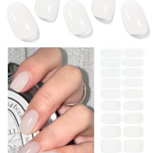 Semi Cured Gel Nail Strips, Jelly Milky White 20pcs Gel Nail Stickers Work with UV, Gel Nail Wrapsfor Home Nail Art DIY, Easy to Use and Remove