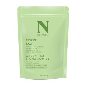 Dr. Natural Epsom Salt - Bath Salts for Stress Relief - Relaxing, Softening Epsom Salt Bath Soak - Magnesium Boost - Green Tea and Chamomile - 15 oz