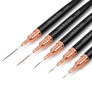 Metallic Nail Art Brushes, 5Pcs Liner Brush Set, UV Gel Polish Painting Art Design Pen for Long Lines, Thin Details, Fine Drawing Sizes 4/8/12/20/25mm(Black)