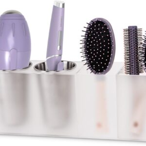Hair Tool Organizer, Acrylic Hair Dryer Holder Wall Mounted for Blow Dryer, Hot Tools Organizer for Curling Iron/Hair Styling Tools/Flat Iron in Bathroom Vanity Cabinet Countertop(4-Compartment)