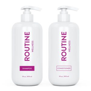 Routine Wellness Shampoo and Conditioner Set for Thinning Hair - Biotin DHT Blocker Women & Men - Color Safe Shampoo for Hair Loss & Healthier Hair - Limited Edition Rose Hips (Pack of 2)