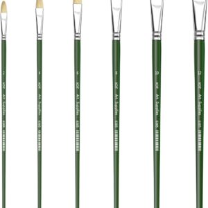 XDT#6385 Filbert Artist Paint Brush 6 Piece Set Medium Stiff Hog Bristle Extra Long Handle #2#4#6#8#10#12, Acrylic Oil Watercolor