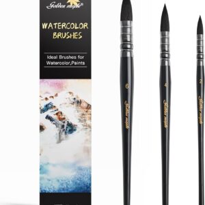 Watercolor Brush Set - Sizes 2,4,6 - Round Quill Fine Tip Mop Brushes, Soft Synthetic Squirrel Hair, Short Handles for Professional Artists - Water Color Painting