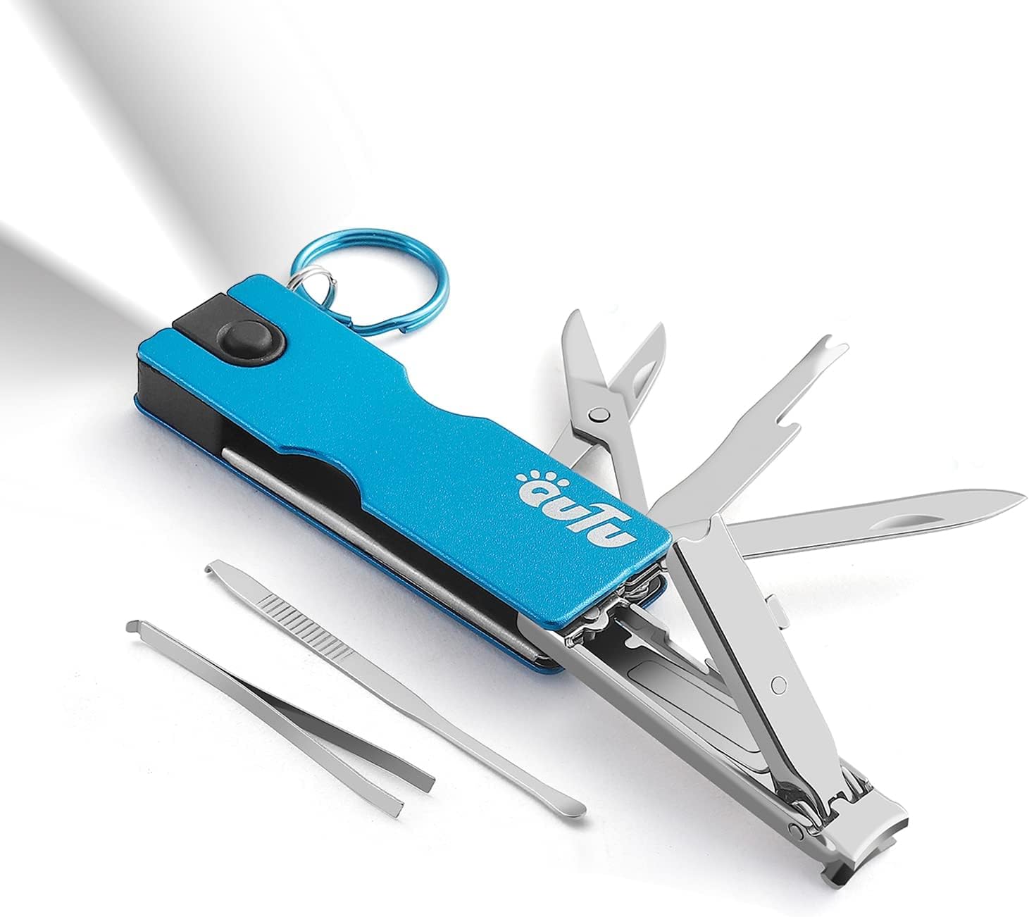 OUTU Keychain Nail Clippers Multitool, 8 in 1 EDC Utility Tool with Nail Clipper, Scissors, Tweezers, Gifts for Him Men Husband Dad Boyfriend (Blue)