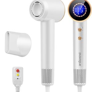 Plavogue Dual Voltage Hair Dryer - 110-240V -110000 RPM High-Speed Brushless Motor Negative Ionic Travel Blow Dryer for Fast Drying, Low Noise Thermo-Control Hair Dryer with 360° Magnetic Nozzle,White