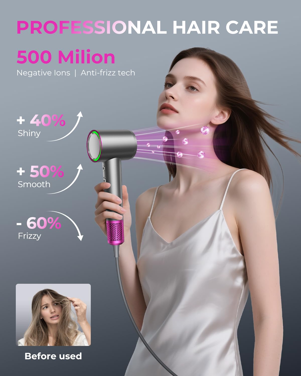 SHRATE Professional High Speed Ionic Hair Dryer | Ultra-Fast Drying | 500 Million Negative Ions | Low Noise | 160000 RPM | Compact Blow Dryer with Magnetic Diffuser for Faster Drying All Hair Types - Image 3