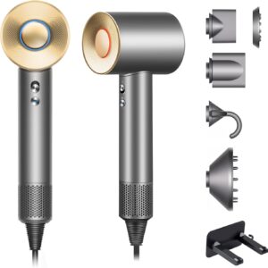 Brushless Powerful Hair Dryer, 1600W 110,000 RPM Fast Drying High Speed Blow Dryer with Negative Ion Technology, Portable Lightweight with Diffuser and Nozzle for Home Salon Travel, Grey
