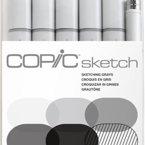 Copic Sketch Alcohol Marker 5 Colors + Multiliner SP Set, Sketching Grays