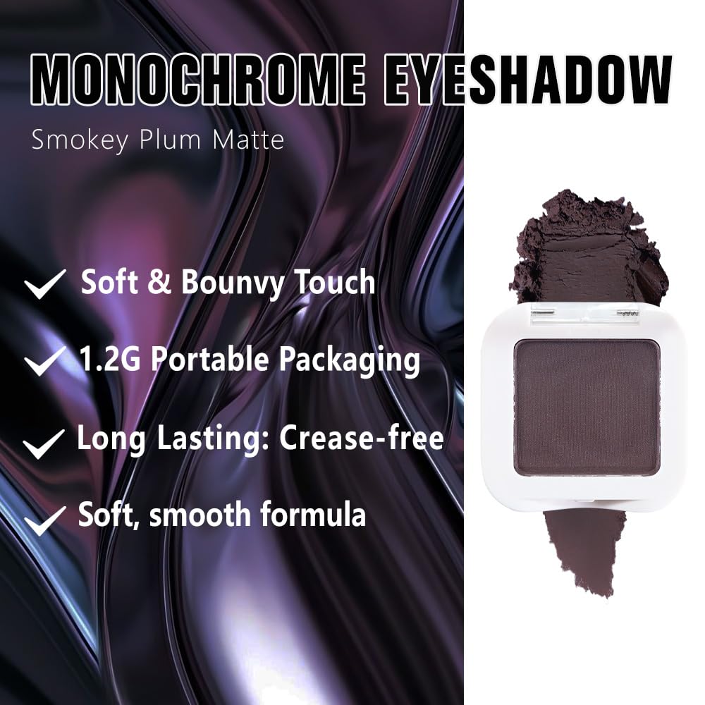 evpct Matte Eggplant Purple Eyeshadow Palette Makeup for Older Women Brown Eyes, Deep Dark Mauve Plum Purple Cream Eye Shadow Palette Single for Older Women Matte, Monochrome Long Lasting Eyeshadow - Image 3
