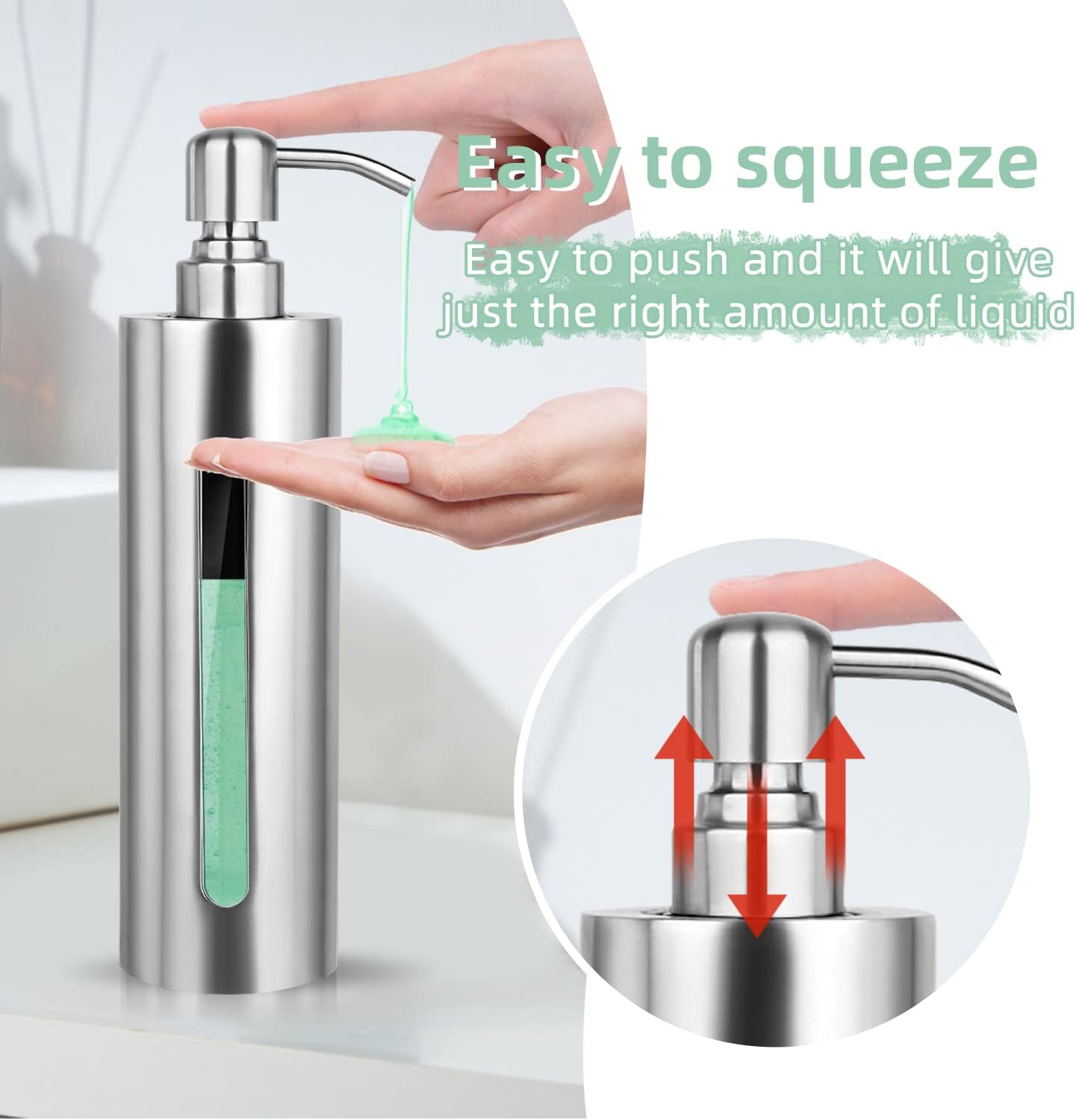 Stainless Steel Soap Dispenser, 7Oz Slim Rust Proof Liquid Soap Dispenser for Kitchen & Bathroom - Refillable Brushed Nickel Dispenser for Essential Oils and Shampoo - Image 4