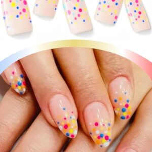 Semi Cured Gel Strips 20pcs Spring Wraps With UV Light, Long-Lasting & Easy to Apply Nail Stickers for DIY Art at Home (Party Dots)