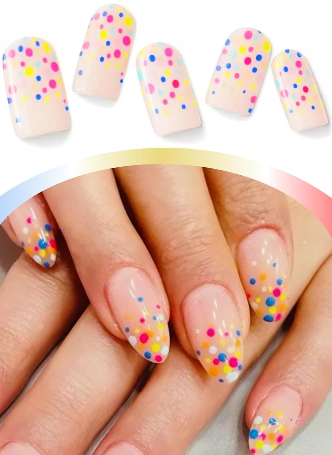 Semi Cured Gel Strips 20pcs Spring Wraps With UV Light, Long-Lasting & Easy to Apply Nail Stickers for DIY Art at Home (Party Dots)