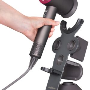 simpletome UPGRADED Hair Dryer Holder for Dyson Supersonic Hairdryer with Cable Organizer, Heavy Alloy Steel Stand, Piano Painting Surface (Advanced Grey 3 Holes)