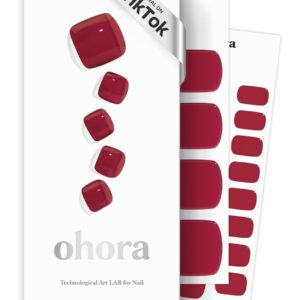 ohora Semi Cured Gel Nail Strips (P Tint Burgundy) - Red, Solid, Works with Any UV/LED Nail Lamps, Salon-Quality, Long Lasting, Easy to Apply & Remove - Includes 2 Prep Pads, Nail File & Wooden Stick