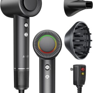 Hair Dryer, Negative Ionic Blow Dryer with 160000 RPM Professional High-Speed Blow Dryer, Brushless Motor for Fast Drying, Low Noise Thermo-Control Hairdryer with Magnetic Nozzle (Black)