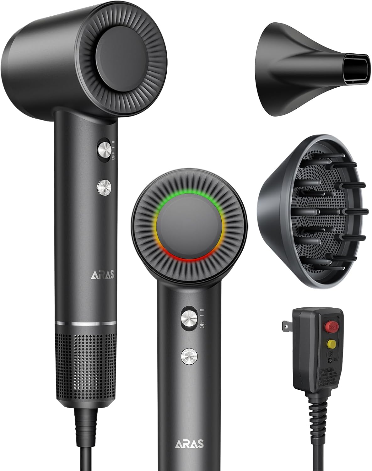 Hair Dryer, Negative Ionic Blow Dryer with 160000 RPM Professional High-Speed Blow Dryer, Brushless Motor for Fast Drying, Low Noise Thermo-Control Hairdryer with Magnetic Nozzle (Black)