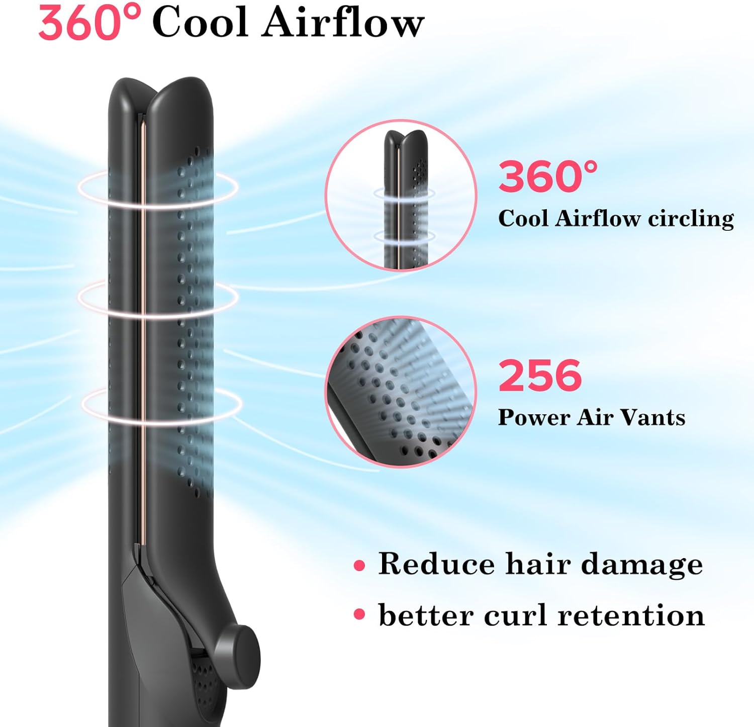 Hair Straightener and Curler 2-in-1, 360° Airflow Styler Curling Iron, 1.25 Inch Curling Wand, 20 Million Negative Ion Hair Care, 5 Temps & Auto Off, Dual Voltage (Black) - Image 2