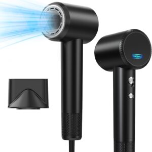 Hair Dryer - 150000 RPM High-Speed Blow Dryer with Negative Ionic Care for Fast Drying. Lightweight, Low Noise Design with 4 Temps/2 Speeds and Magnetic Nozzle (Black)