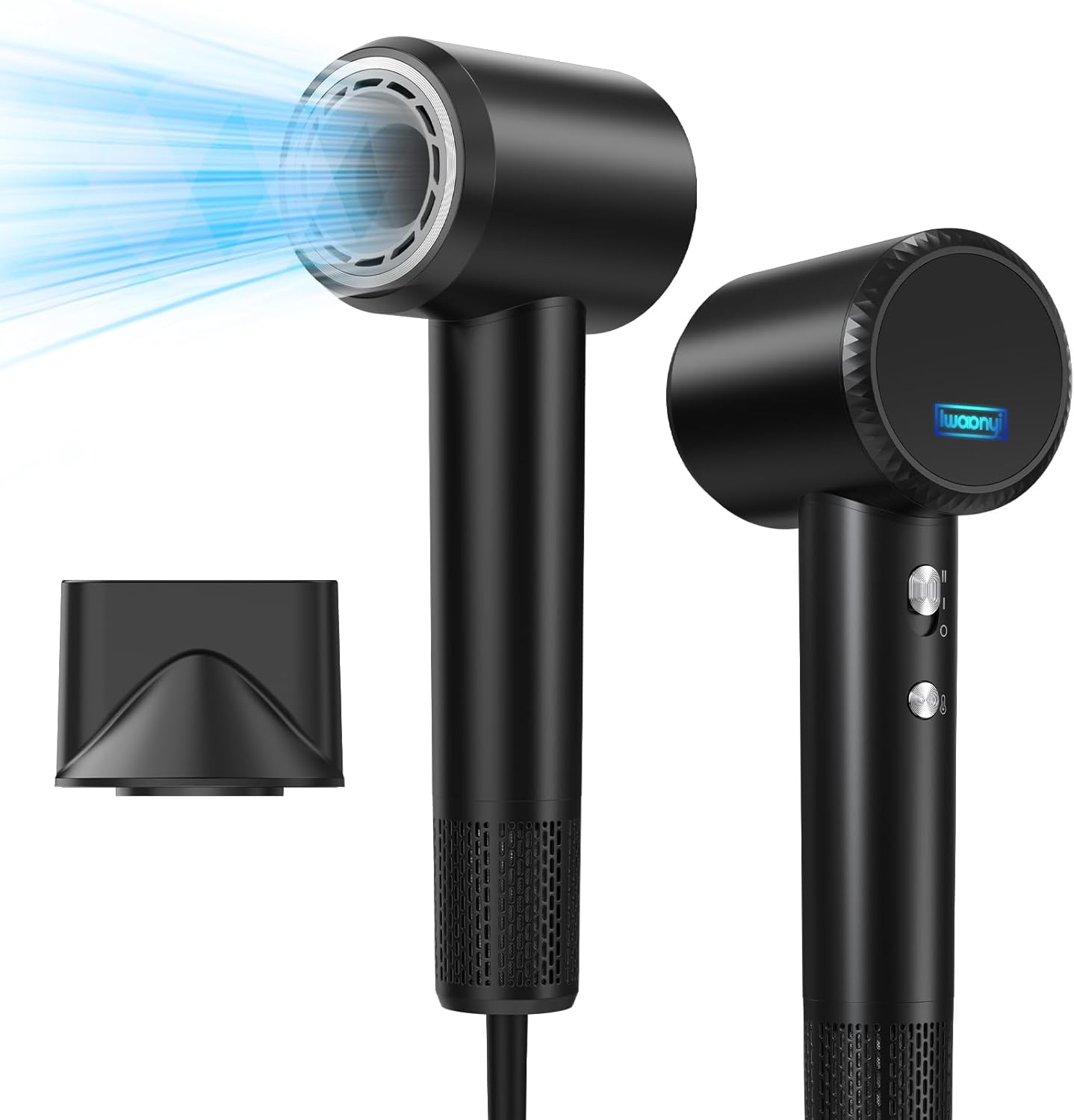 Hair Dryer - 150000 RPM High-Speed Blow Dryer with Negative Ionic Care for Fast Drying. Lightweight, Low Noise Design with 4 Temps/2 Speeds and Magnetic Nozzle (Black)