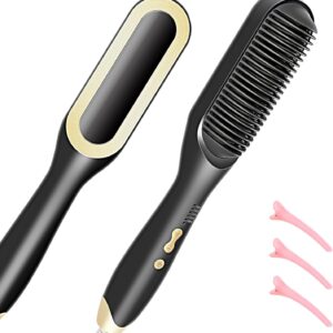 Hair Straightener Brush-Ionic Hair Brush Straightener for Women with 5 Temp Settings,Fast Heating & Dual Voltage Hair Straightening Comb,Anti-Scald & Auto-Shut Off (Black)