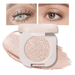 Monochrome Glitter Eyeshadow - Light Brown Shimmer Eye Shadow, Talc-Free, Paraben-Free, Cruelty-Free, Long-Lasting Single Eyeshadow Palette for Everyday & Special Occasions 11#