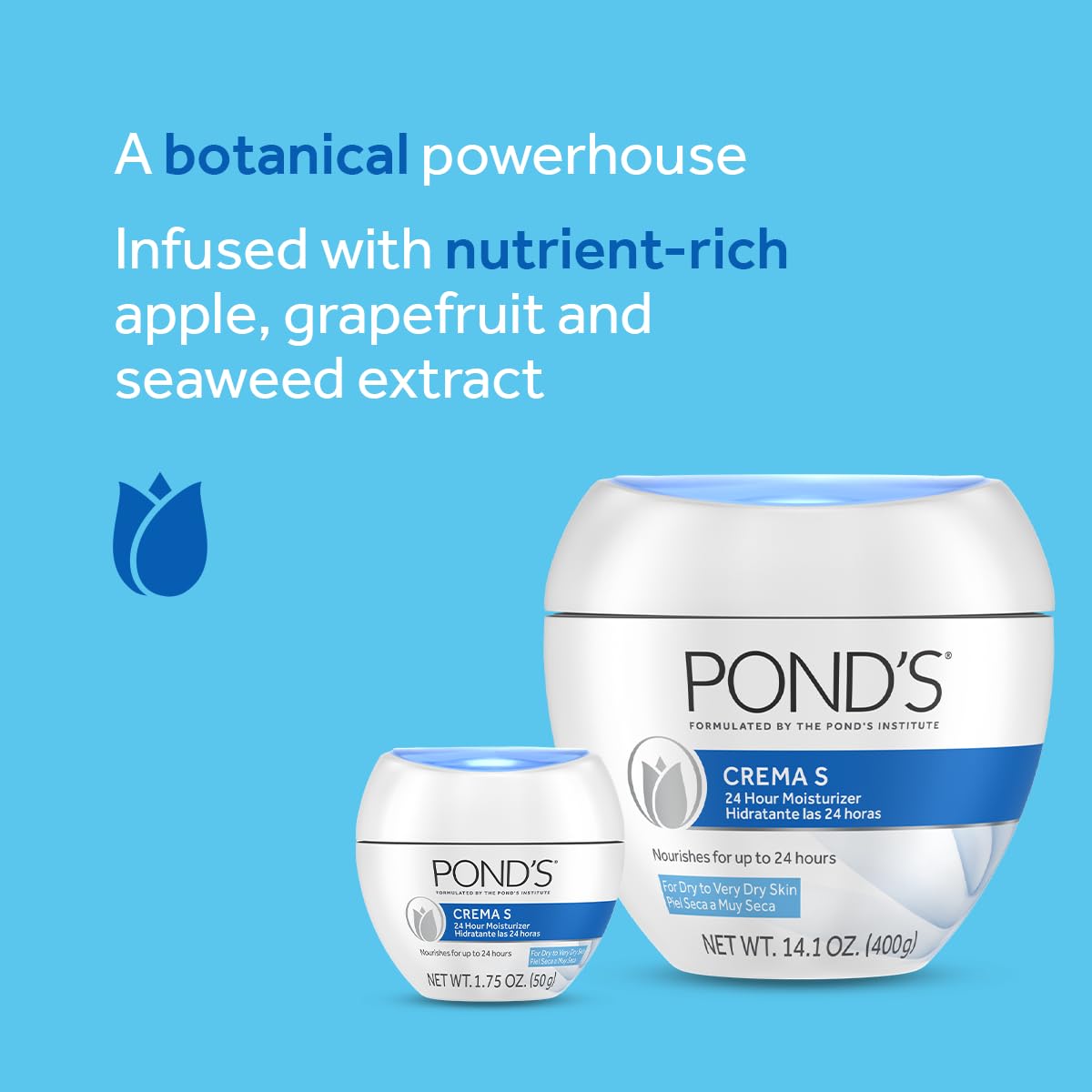POND'S Crema S Nourishing Face Moisturizer for Women, Skin Care Facial Moisturizer Cream for Dry to Very Dry Skin, Nourishes for up to 24 hours 14.1 oz - Image 3