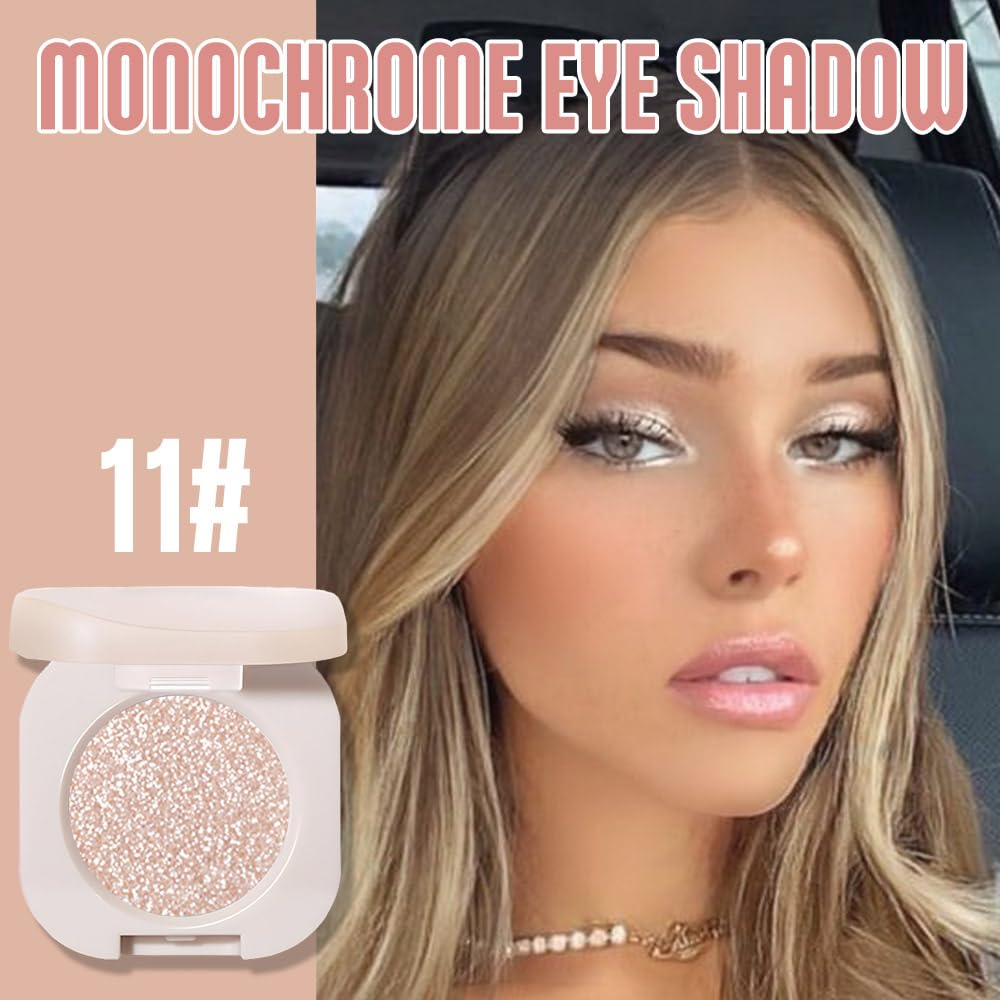 Monochrome Glitter Eyeshadow - Light Brown Shimmer Eye Shadow, Talc-Free, Paraben-Free, Cruelty-Free, Long-Lasting Single Eyeshadow Palette for Everyday & Special Occasions 11# - Image 2