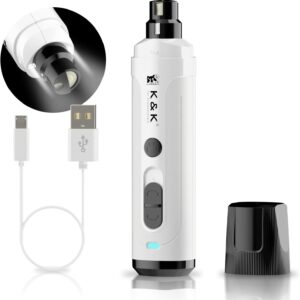 K&K Dog Nail Grinder with 2 LED Light for Large Medium Small Dogs Professional 2-Speed Powerful Electric pet Nail Clipper which Gentle and Painless Paws Grooming & Smoothing Tool (White)