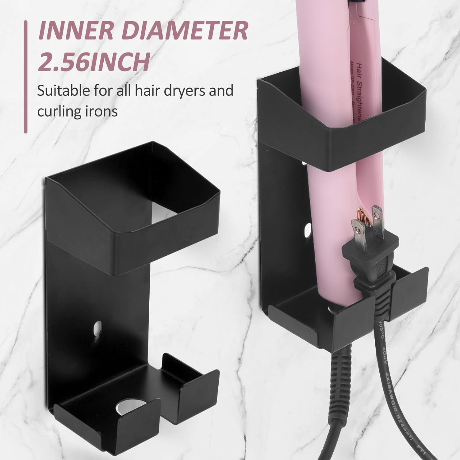 Wall-Mounted Organizer for Curling Iron, Hair Dryer, and Flat Iron Storage - Black - Image 4