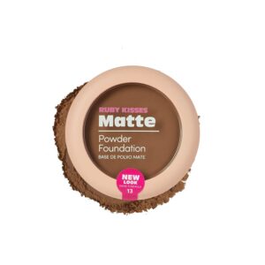 Ruby Kisses Matte Powder Foundation, Honey Brown, 8 Shades, Sponge & Mirror Included, Full Coverage, Versatile Pressed Powder Finisher