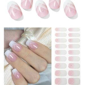 Semi Cured Gel Nail Strips, 20pcs French Gradient Gel Nail Stickers Work with UV, Easy to Use and Remove