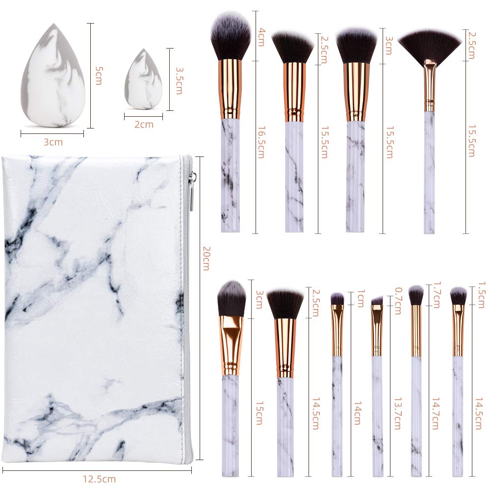 HEYMKGO Makeup Brushes Professional Marble Makeup Brush Set, Soft and Odor-free Natural Synthetic Bristles,10PCS + 2 Sponge Puff + Marble Pattern Cosmetics Bag - Image 7