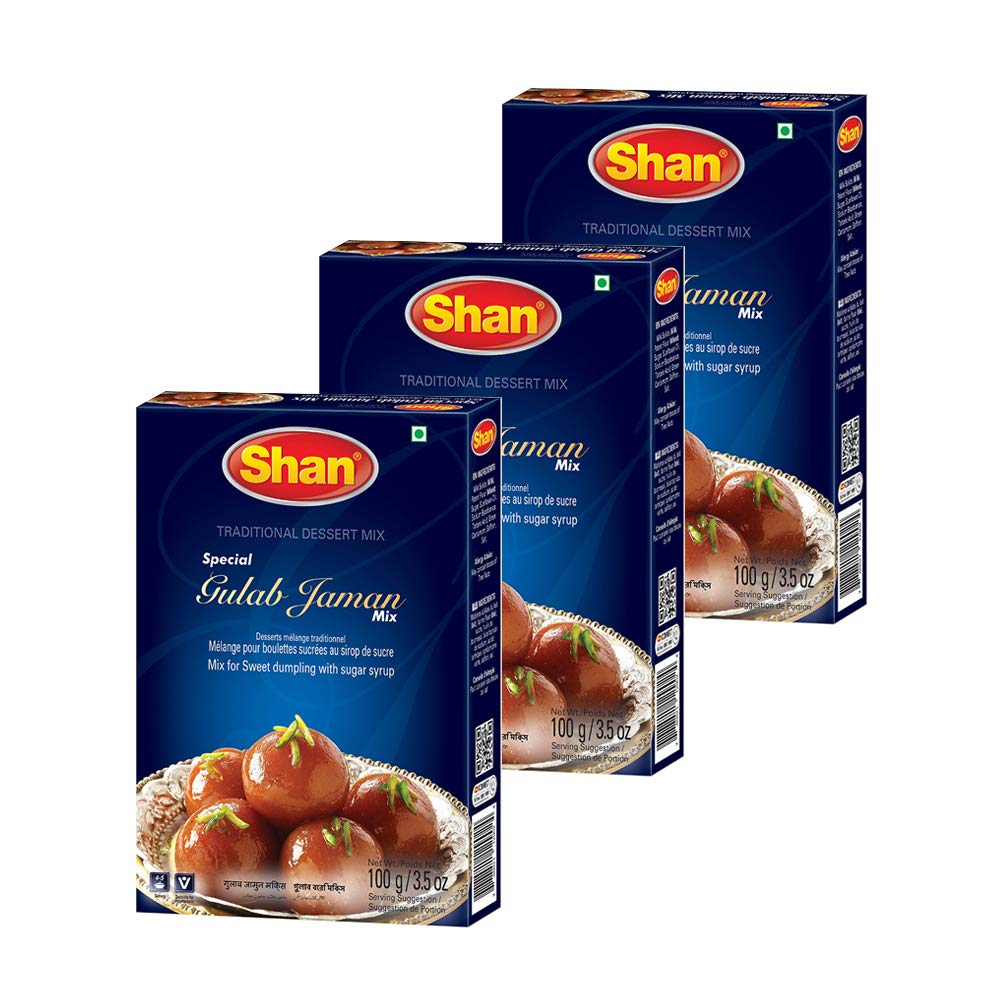 Shan Special Gulab Jaman Traditional Dessert Mix 3.53 oz (100g) - Powder for Sweet Dumpling with Sugar Syrup - Suitable for Vegetarians - Airtight Bag in a Box (Pack of 3)