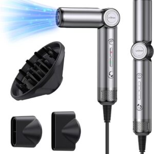 Hair Dryers with Diffuser, 400 Millions Plasma ion High-Speed Foldable Blow Dryer for Fast Drying, Intelligent Thermo-Control, Travel Size, 4 Temps / 3 Speeds, for Women Curly Hair (8.2 ft Cord)