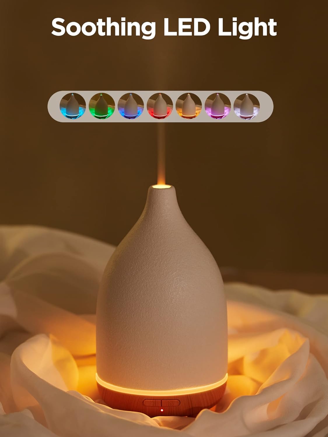InnoGear Oil Diffuser, 150ML Ceramic Diffuser for Essential Oils Handcrafted Aromatherapy Diffuser Ultrasonic Cool Mist Humidifier with 2 Mist Modes Waterless Auto Off for Room Office, White - Image 6