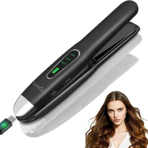 SUNMAY Cordless Hair Straightener, 0.85 Inch Titanium Portable Hair Straightener for Travel, Cordless Mini Flat Iron Hair Straightener and Curler 2 in 1, Dual Voltage, On-The-Go & 20S Fast Heat Up