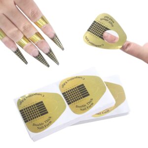 VNC 200Pcs Acrylic Nail Forms Sticker, Thick Nail Art Tips Extension Forms Golden Color Nail Extension Tips for Beauty and Salon Nail Art Accessories