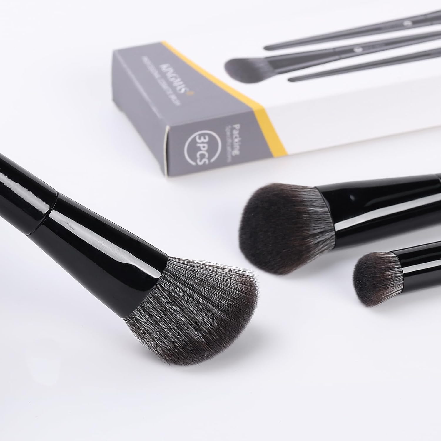 KINGMAS Foundation Makeup Brushes, 3Pcs Kabuki Contour Concealer Makeup Brush, Vegan & Cruelty-Free, Synthetic Cosmetic Under Eye & Blusher Face Brush (Black) - Image 6