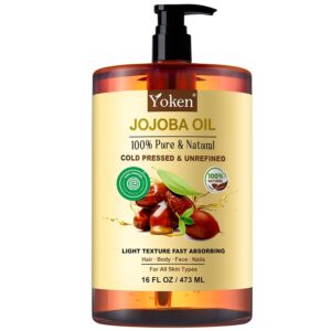 Pure Jojoba Oil EWG Verified 16 fl oz, 100% Natural Jojoba Oil for Hair, Skin & Face, Cold Pressed Unrefined, Deeply Moisturizing Body oil Carrier Oils for Essential Oils Mixing
