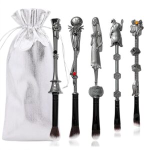 Nightmare Before Christmas Makeup Brushes - 5pcs Corpse Bride Anime Make Up Brush Set Silver Drawstring Bag Included (NEW 5Pcs)