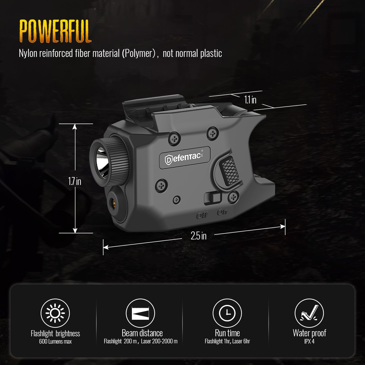 Defentac 600 Lumens Pistol Light Laser Combo is Compatible with Hellcat 3 Inch Micro-Compact Only - Image 3