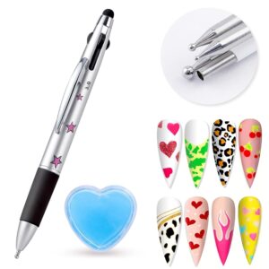 Nail Dotting Pen Nail Art Dotting Tools in Ballpoint Pen Design with Wax Nail Art Kit, 5 in 1 Nail Art Tip Dot Paint Manicure Kit, Rhinestone Wax Picker, Chrome Powder Applicator (‍NAT258)