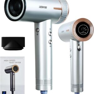 Hair Dryer, 160,000 RPM High Speed Fast Drying Low Noise Professional Ionic Blow Dryer with Magnetic Nozzle, HD Display for Salon Travel Home Use