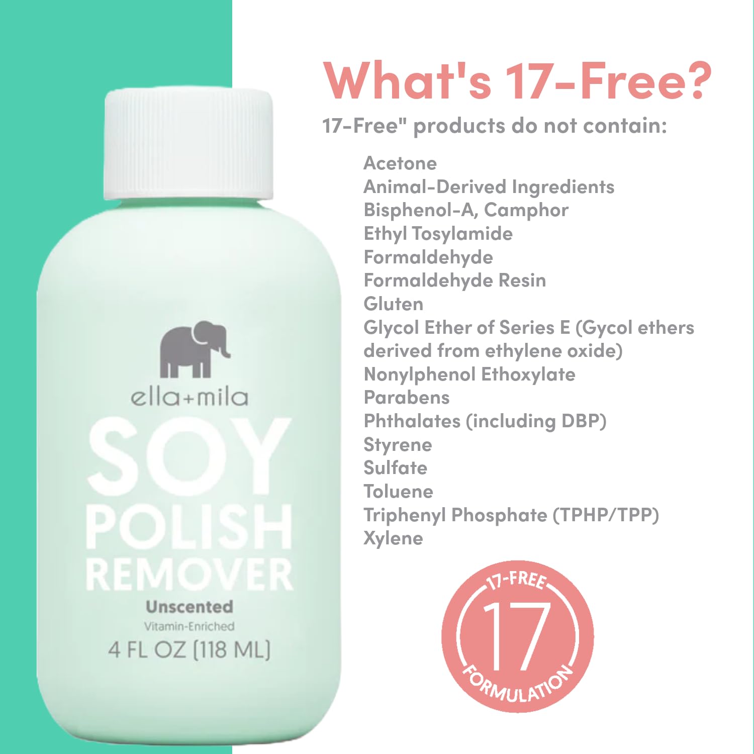 ella+mila Soy Nail Polish Remover Non-Acetone Nail Polish Remover - Non-Toxic Fingernail Polish Remover - For Natural Nail Polishes - Unscented & Enriched With Vitamins A, C & E(4 fl oz) Teal - Image 4