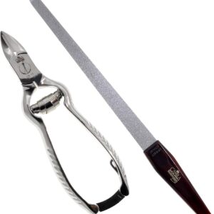 CS13 Large Heavy Duty Toe Nail Clipper for Thick Nails, Manicure and Pedicure & CS19 Large Professional Sapphire Metal Nail File for Fingernail and Toenail, Made in Solingen, Germany