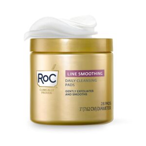 RoC Resurfacing Disks, Hypoallergenic Exfoliating Makeup Remover Pads for Wrinkles and Skin Tone, Hypo-Allegenic Skin Care, Oil-Free Daily Cleanser, 28 Count (Packaging May Vary)