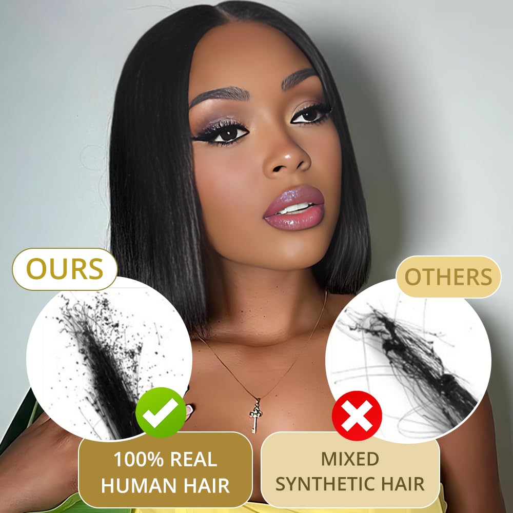 9x6 Bob Wig Human Hair Glueless Wigs Human Hair Pre Plucked Pre Cut HD Lace Front Glueless Wigs Human Hair 200% Density Short Straight Bob Wigs for Black Women 12 inch - Image 5